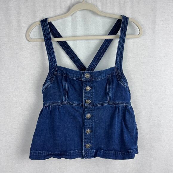 American Eagle Top Y2K Babydoll Denim Tank Western Rodeo Cowgirl Boho Festival - Picture 1 of 6